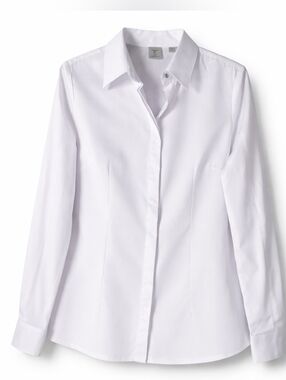 ​Tristan White Hidden Button Down Blouse Tailored Stretch Cotton Tailored Shirt